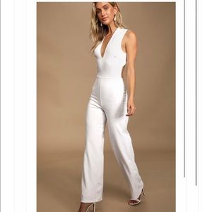 Lulus White Thinking Out Loud Backless Jumpsuit  M